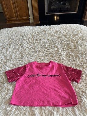 Girls' Pink Sequin cropped Sleeve Tee - 'Time for My Version'